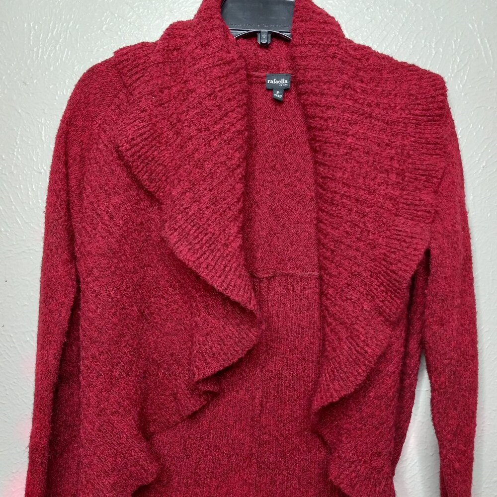 Rafaella Red Draped Ruffle‎ Cardigan Sweater Open Front Petite Small PS